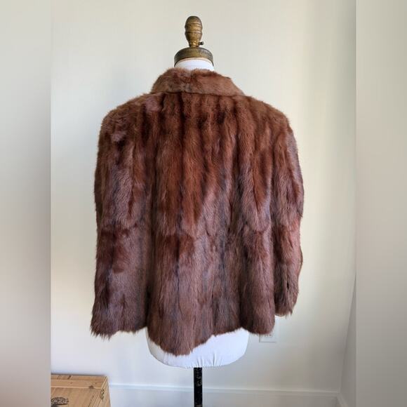 VINTAGE BROWN FUR CAPLET CAPE 3/4 SLEEVE LENGTH ONE SIZE - Picture 3 of 7
